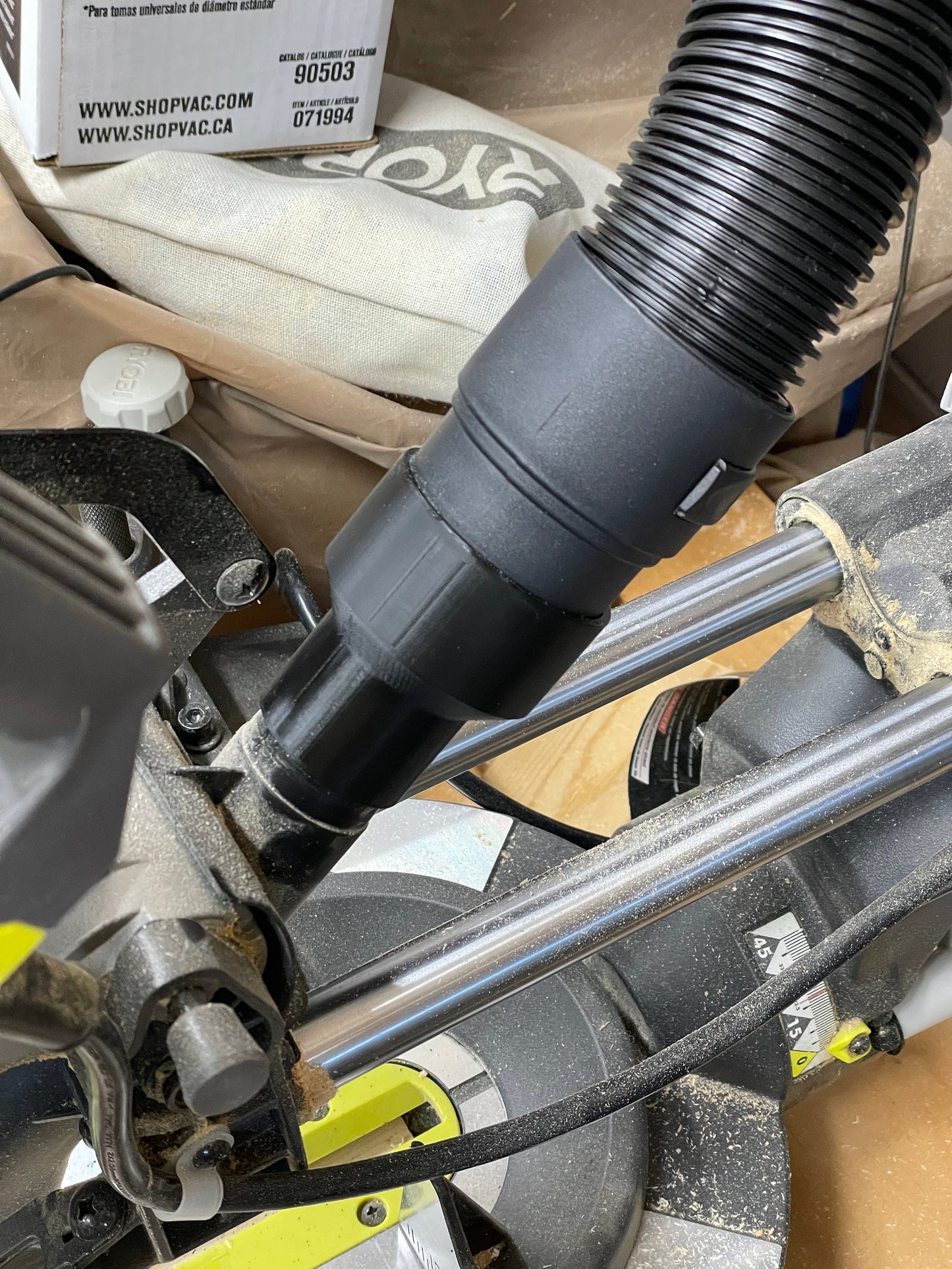 Ryobi Miter Saw Adapter for Ridgid/ShopVac/Festool/Craftsman Vacuum (models TSS120L, TSS102L, TSS103, P3650)